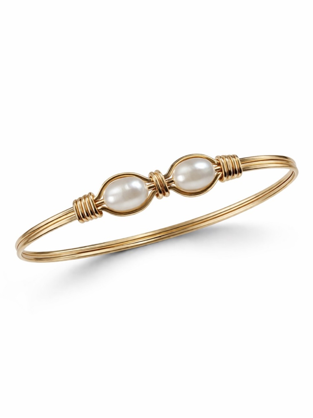 Ronaldo Gold Pearl Double-Station Bangle Bracelet